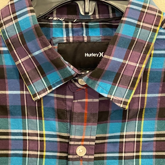 Hurley Long Sleeve Button Down Shirt Purple Turquoise - Picture 2 of 10